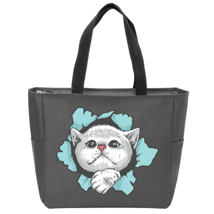 Cute Cat Through Hole Zip Tote Bag