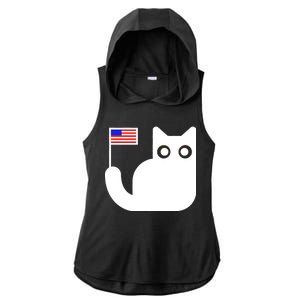 Cute Cat USA Tail Flag Ladies PosiCharge Tri-Blend Wicking Draft Hoodie Tank