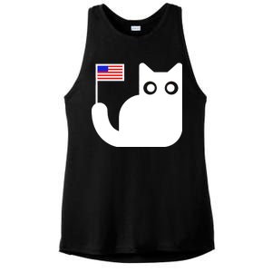 Cute Cat USA Tail Flag Ladies PosiCharge Tri-Blend Wicking Tank