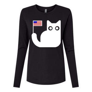 Cute Cat USA Tail Flag Womens Cotton Relaxed Long Sleeve T-Shirt