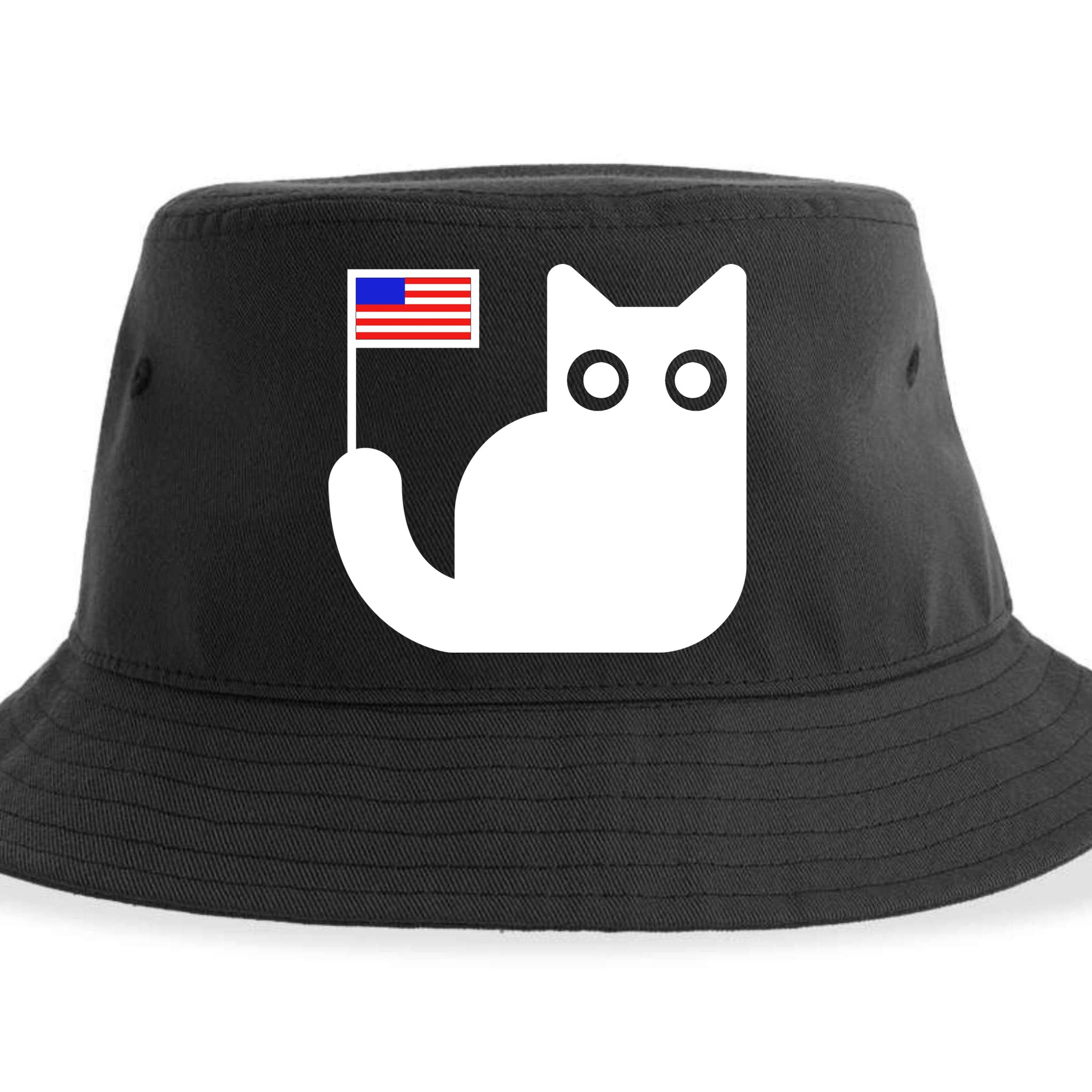 Cute Cat USA Tail Flag Sustainable Bucket Hat