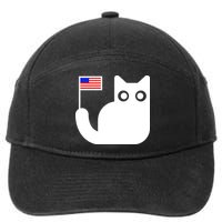 Cute Cat USA Tail Flag 7-Panel Snapback Hat
