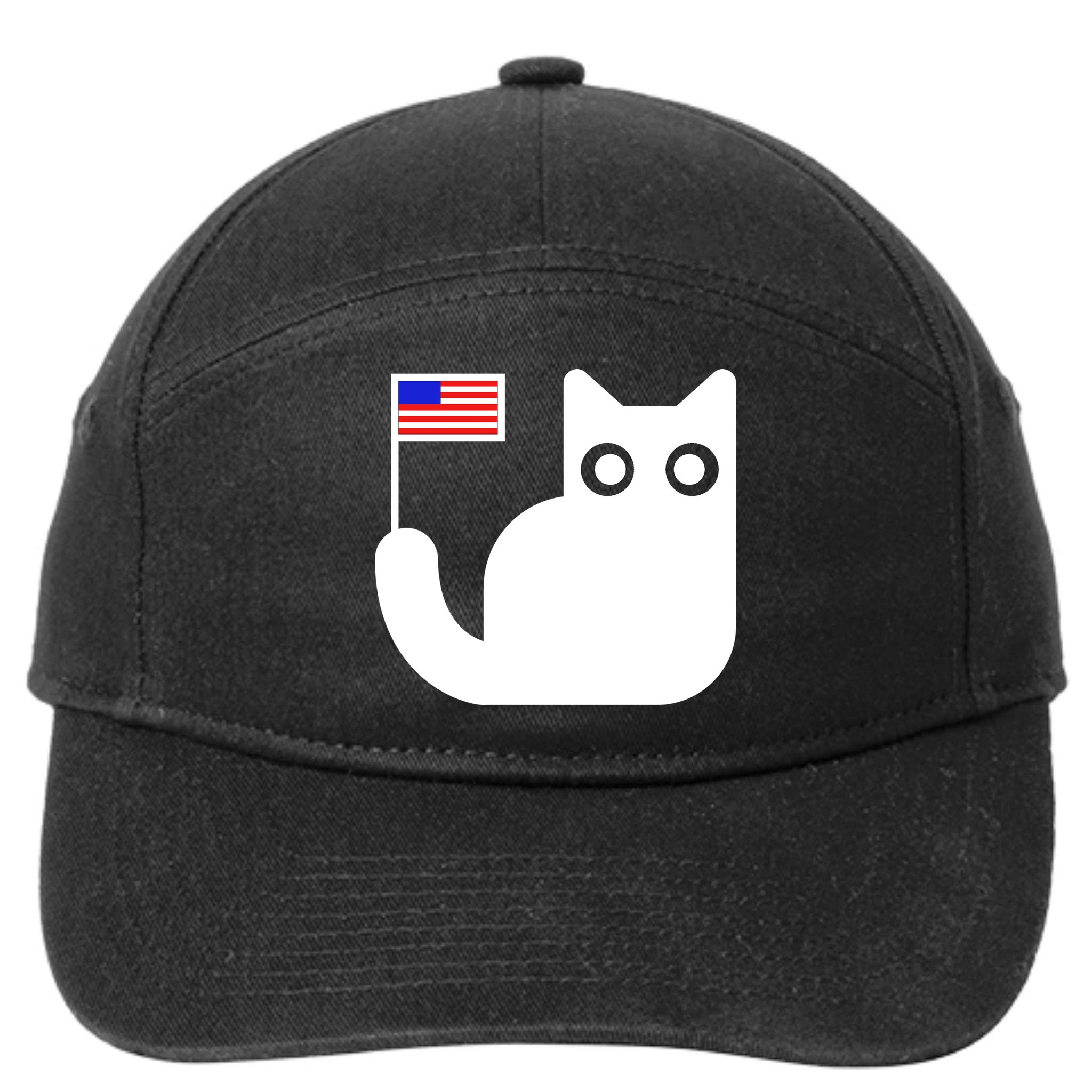 Cute Cat USA Tail Flag 7-Panel Snapback Hat