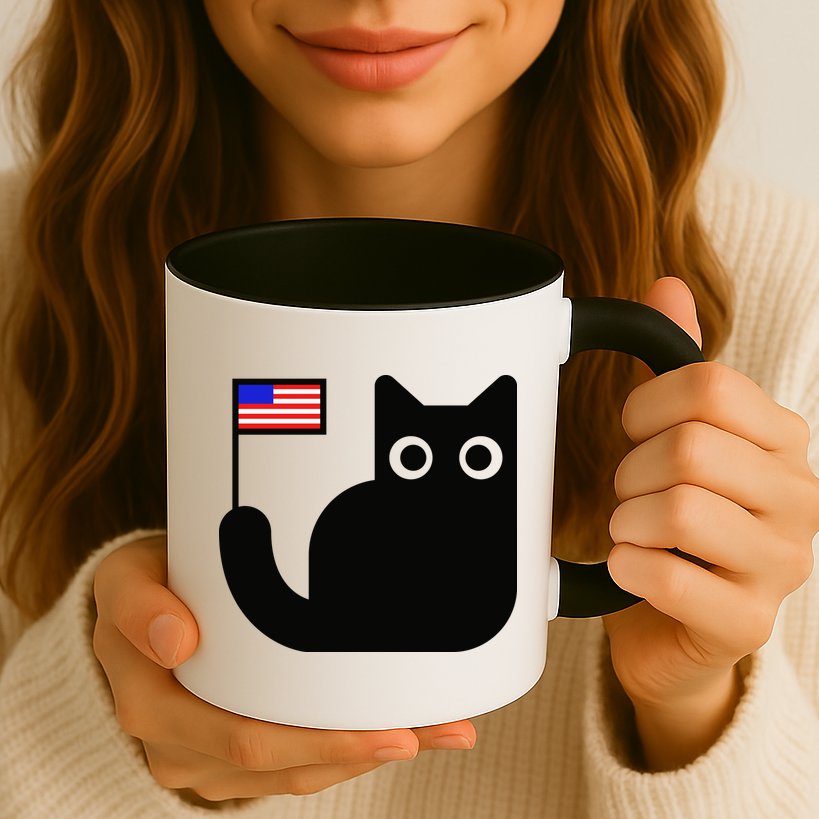 Cute Cat USA Tail Flag Mug