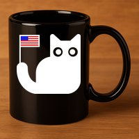 Cute Cat USA Tail Flag 11oz C Handle Ceramic Mug
