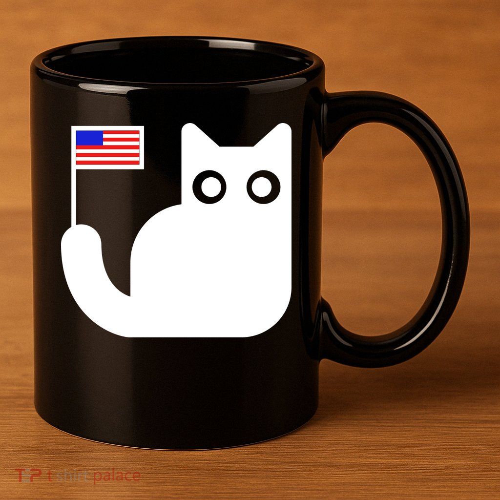 Cute Cat USA Tail Flag 11oz C Handle Ceramic Mug