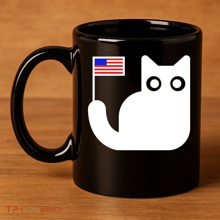 Cute Cat USA Tail Flag 11oz C Handle Ceramic Mug