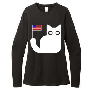 Cute Cat USA Tail Flag Womens CVC Long Sleeve Shirt