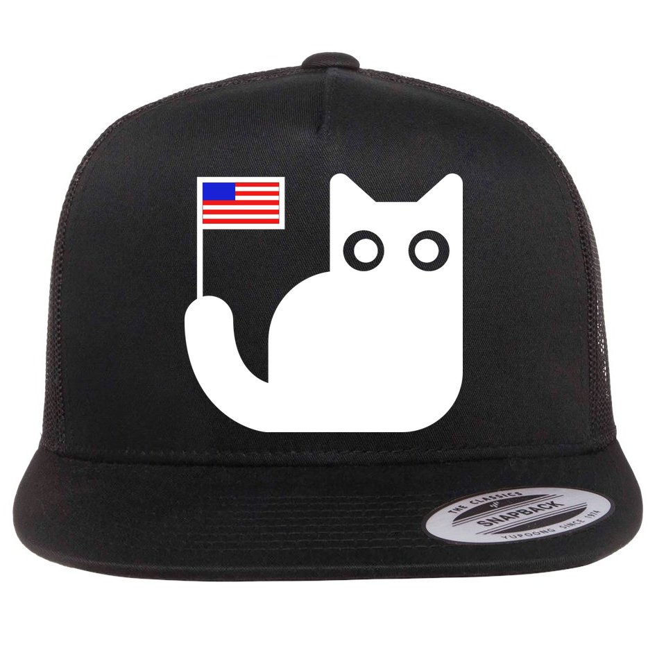 Cute Cat USA Tail Flag Flat Bill Trucker Hat