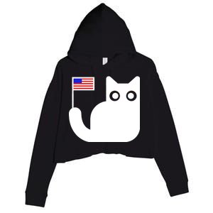 Cute Cat USA Tail Flag Crop Fleece Hoodie