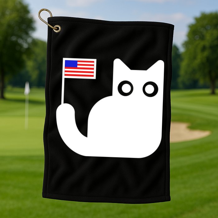 Cute Cat USA Tail Flag Golf Towel