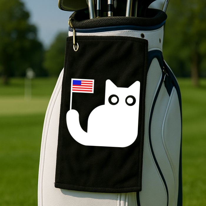 Cute Cat USA Tail Flag Golf Towel