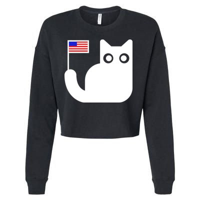 Cute Cat USA Tail Flag Cropped Pullover Crew