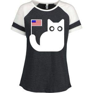 Cute Cat USA Tail Flag Enza Ladies Jersey Colorblock Tee