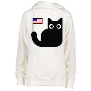 Cute Cat USA Tail Flag Womens Funnel Neck Pullover Hood