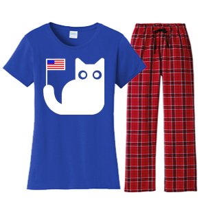 Cute Cat USA Tail Flag Women's Flannel Pajama Set