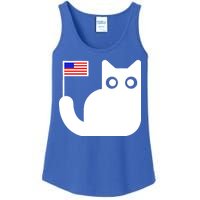 Cute Cat USA Tail Flag Ladies Essential Tank