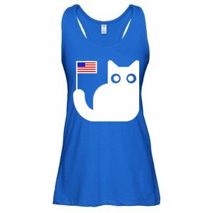 Cute Cat USA Tail Flag Ladies Essential Flowy Tank