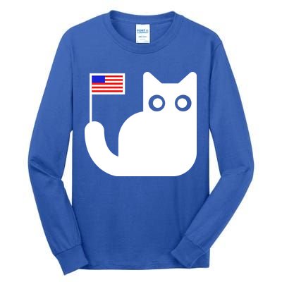 Cute Cat USA Tail Flag Tall Long Sleeve T-Shirt