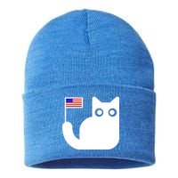 Cute Cat USA Tail Flag Sustainable Knit Beanie