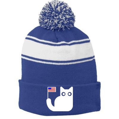 Cute Cat USA Tail Flag Stripe Pom Pom Beanie