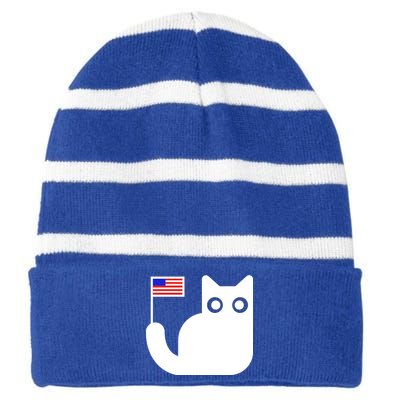 Cute Cat USA Tail Flag Striped Beanie with Solid Band