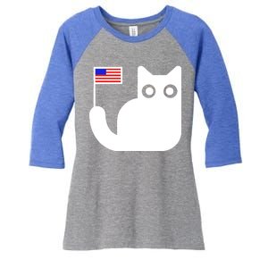 Cute Cat USA Tail Flag Women's Tri-Blend 3/4-Sleeve Raglan Shirt