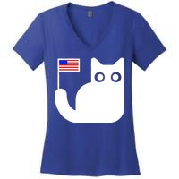 Cute Cat USA Tail Flag Women's V-Neck T-Shirt