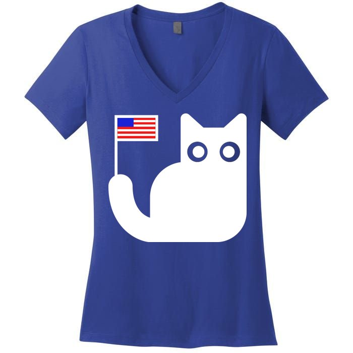 Cute Cat USA Tail Flag Women's V-Neck T-Shirt