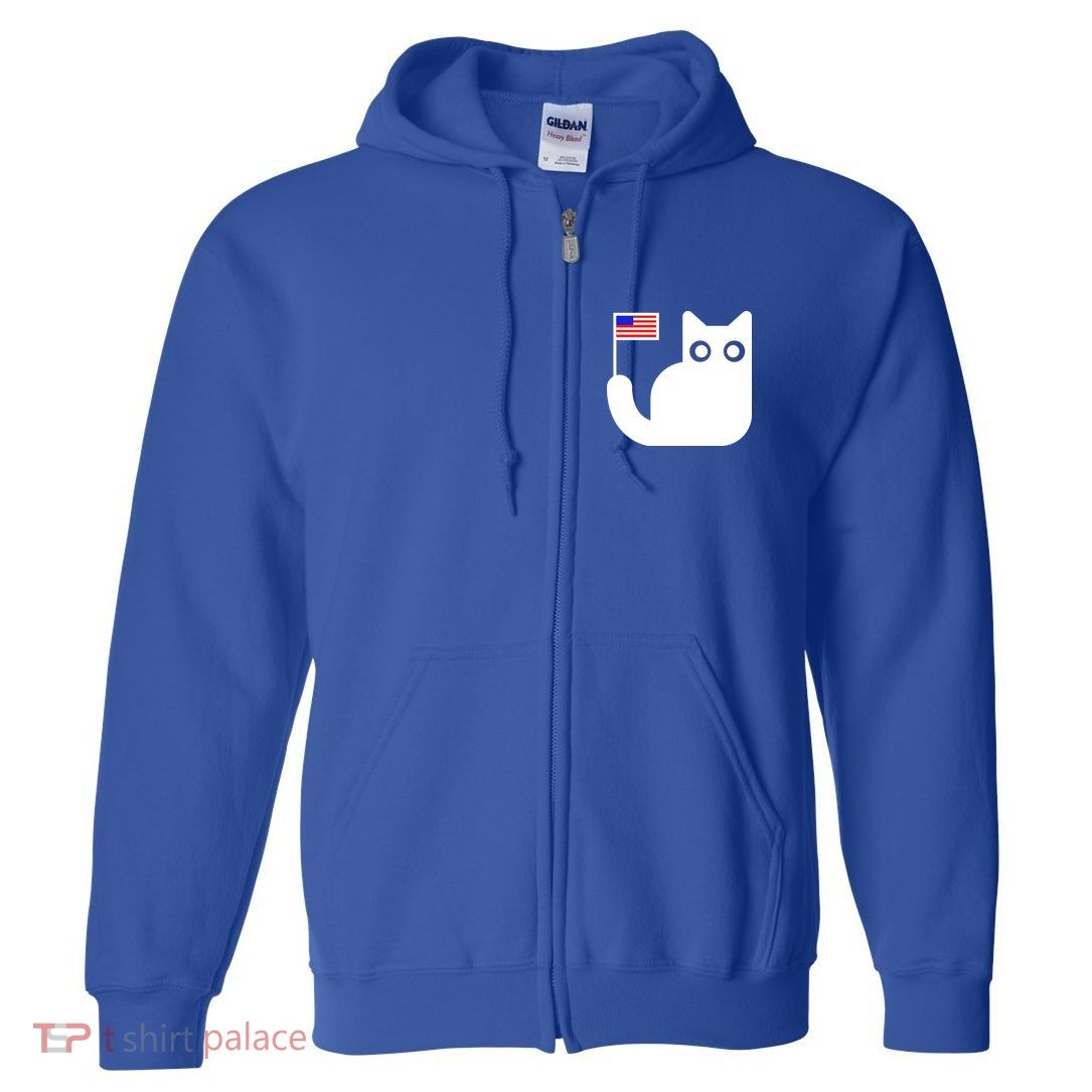 Cute Cat USA Tail Flag Full Zip Hoodie
