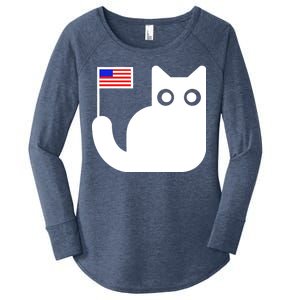 Cute Cat USA Tail Flag Women's Perfect Tri Tunic Long Sleeve Shirt