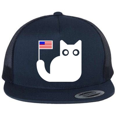 Cute Cat USA Tail Flag Flat Bill Trucker Hat