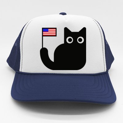 Cute Cat USA Tail Flag Trucker Hat