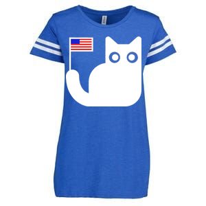 Cute Cat USA Tail Flag Enza Ladies Jersey Football T-Shirt