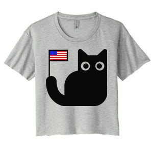 Cute Cat USA Tail Flag Women's Crop Top Tee