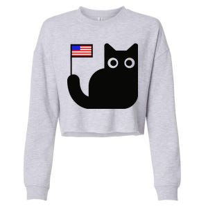 Cute Cat USA Tail Flag Cropped Pullover Crew