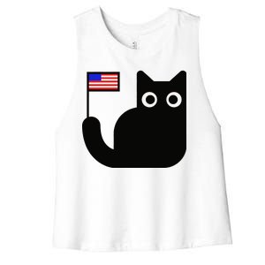 Cute Cat USA Tail Flag Women's Racerback Cropped Tank