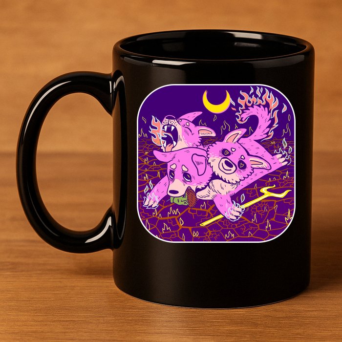 Cute Cerberus 3 Headed Puppy Dog of Hell 11oz C Handle Ceramic Mug