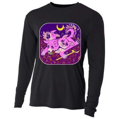 Cute Cerberus 3 Headed Puppy Dog of Hell Cooling Performance Long Sleeve Crew