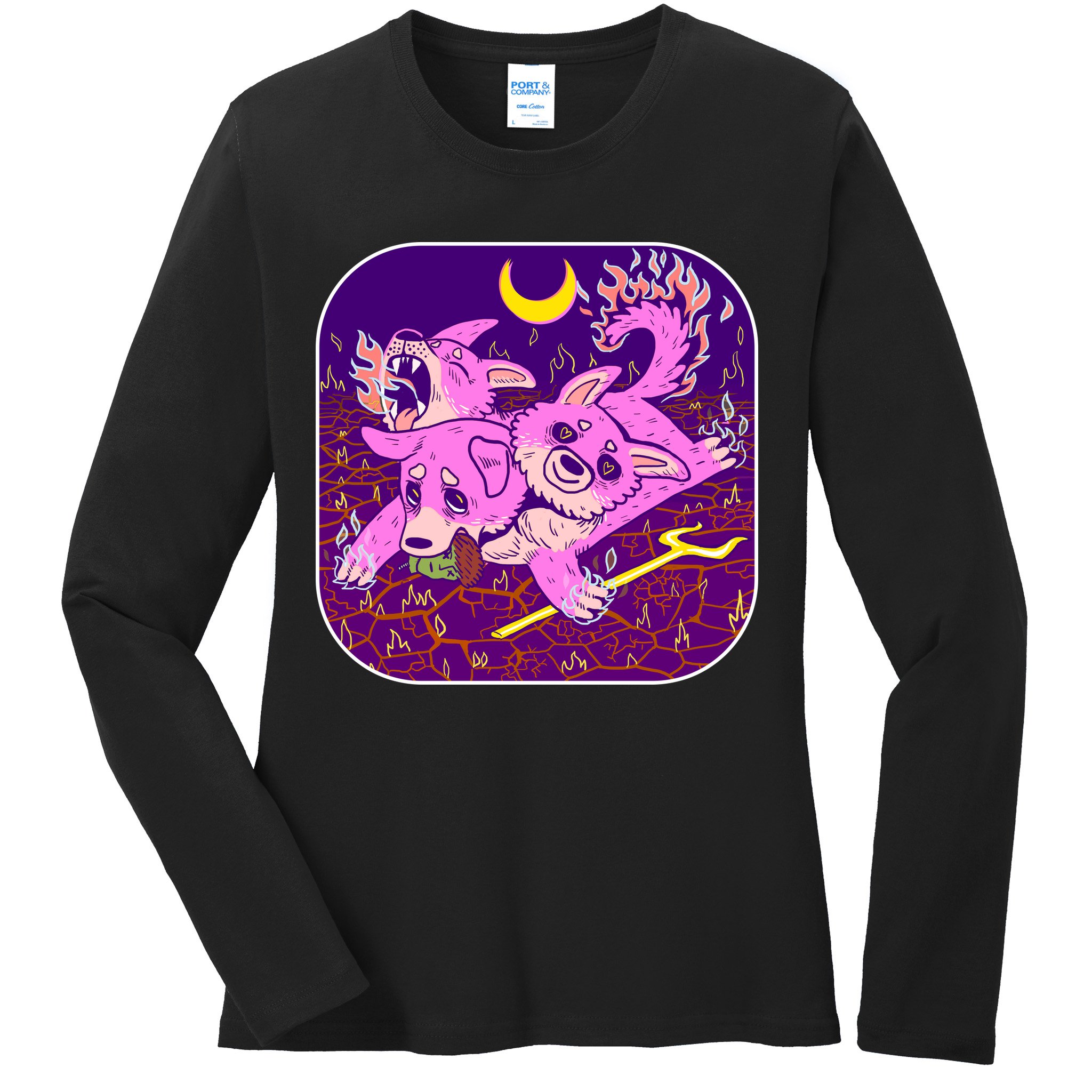 Cute Cerberus 3 Headed Puppy Dog of Hell Ladies Long Sleeve Shirt