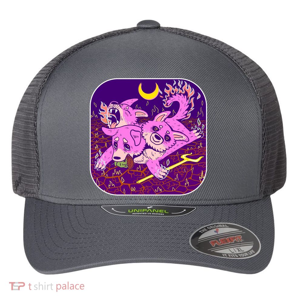 Cute Cerberus 3 Headed Puppy Dog of Hell Flexfit Unipanel Trucker Cap
