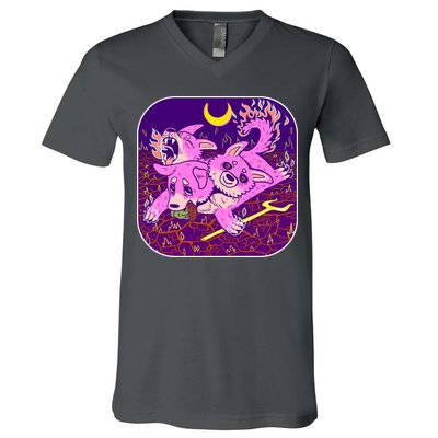 Cute Cerberus 3 Headed Puppy Dog of Hell V-Neck T-Shirt