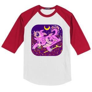 Cute Cerberus 3 Headed Puppy Dog of Hell Kids Colorblock Raglan Jersey