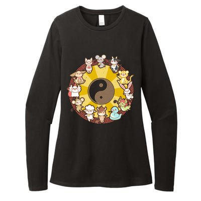 Cute Chinese Zodiac Animals Womens CVC Long Sleeve Shirt