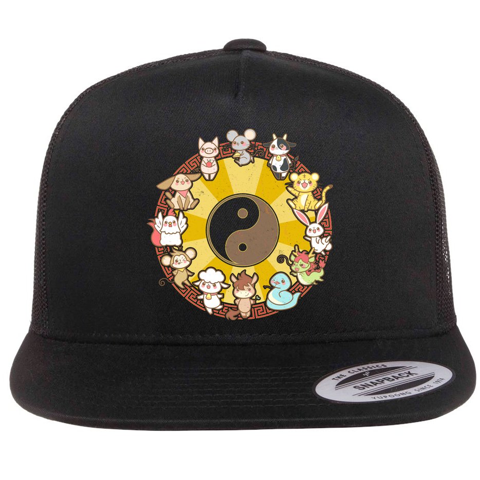 Cute Chinese Zodiac Animals Flat Bill Trucker Hat