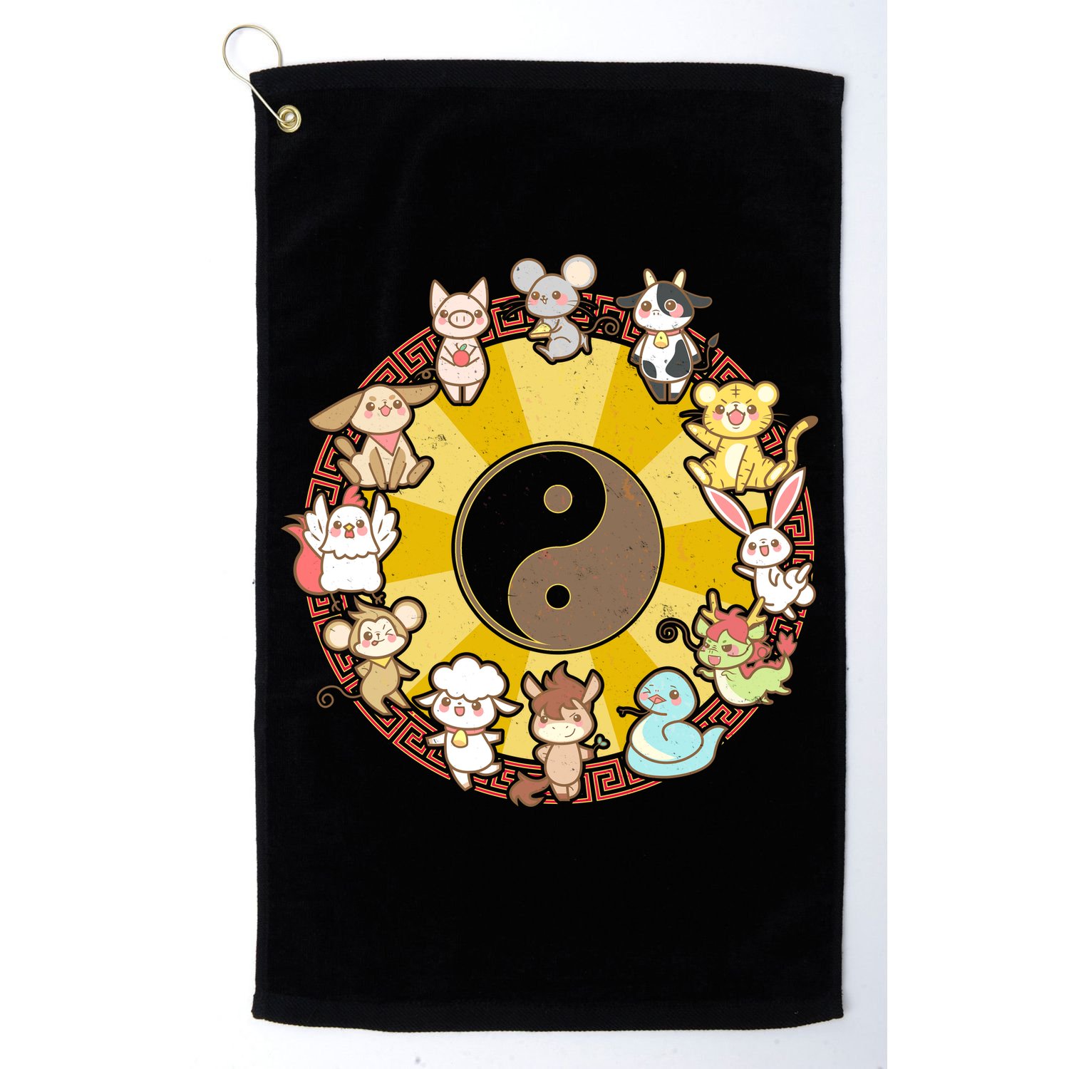 Cute Chinese Zodiac Animals Golf Towel