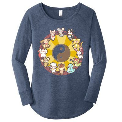 Cute Chinese Zodiac Animals Women's Perfect Tri Tunic Long Sleeve Shirt