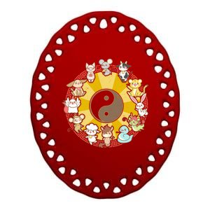 Cute Chinese Zodiac Animals Ceramic Oval Ornament