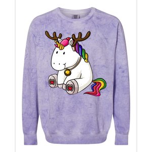 Cute Christmas Comic Reindeer Unicorn Colorblast Crewneck Sweatshirt