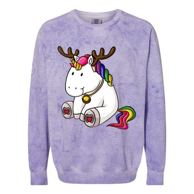 Cute Christmas Comic Reindeer Unicorn Colorblast Crewneck Sweatshirt